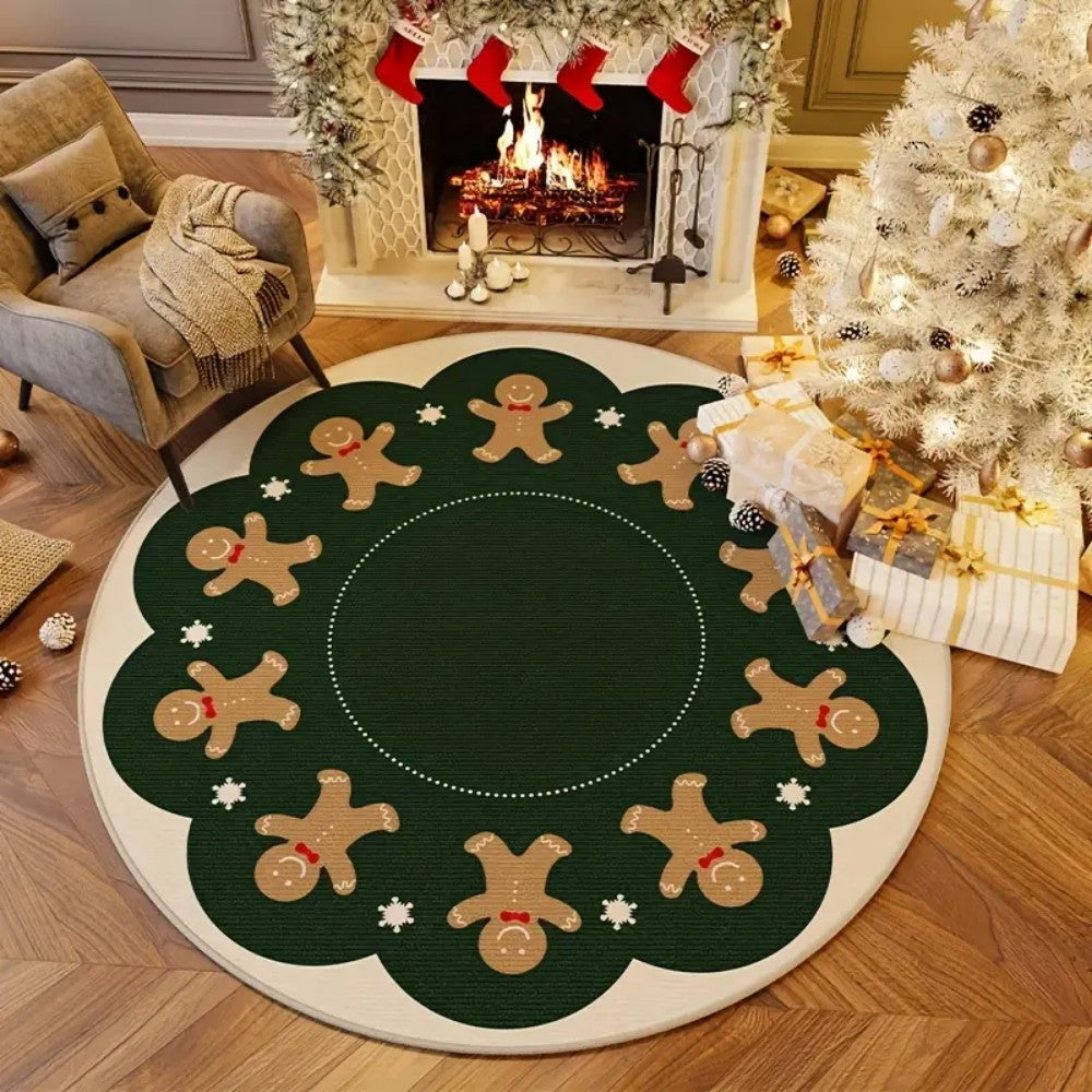VIKAMA Christmas Snowflake Anti-Slip Washable Rug - Essential Round Floor Mat for Home Room Deco