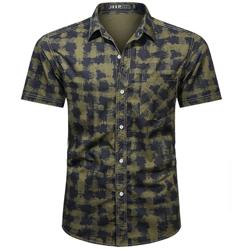 Summer Men Short Sleeve Cargo Breathable Shirt Men Casual Plaid Tactic Shirts Men Camouflage Outdoor Camp Hike Safari Work Shirt