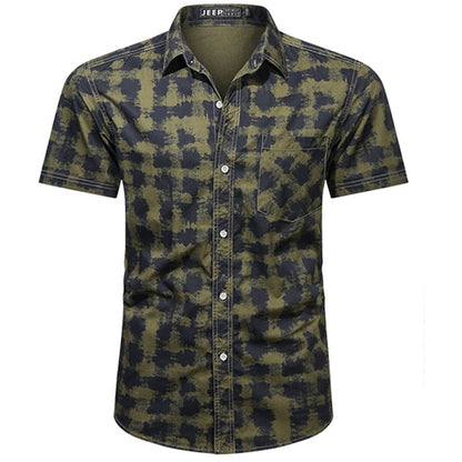 Summer Men Short Sleeve Cargo Breathable Shirt Men Casual Plaid Tactic Shirts Men Camouflage Outdoor Camp Hike Safari Work Shirt