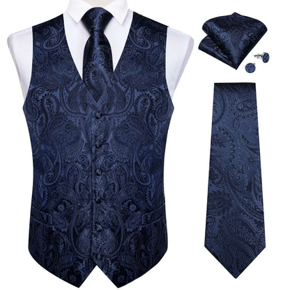 Luxury Paisley Men's Suit Vest Black Pink Red Wedding Prom Tuxedo Waistcoat Necktie Handkerchief Cufflink Sleeveless Jacket Vest