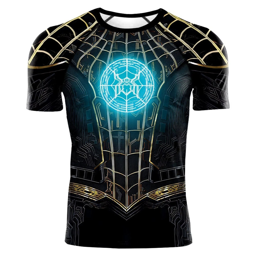 2025 summer new men's compression T-shirt Spider role play short sleeve T-shirt elastic superhero top fitness activewear