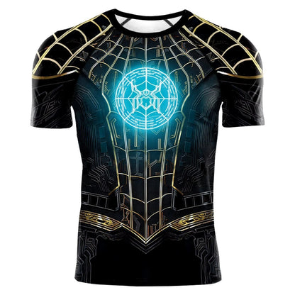 2025 summer new men's compression T-shirt Spider role play short sleeve T-shirt elastic superhero top fitness activewear