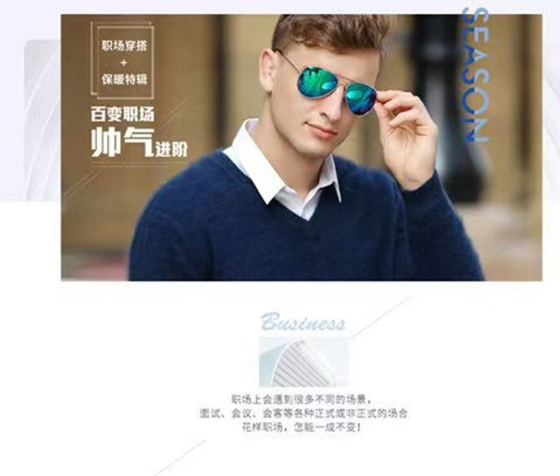 Autumn And Winter New Warm Pure Mink Cashmere Sweater Men's V-neck Pullover Thickened Plus Size Knitted Bottoming Shirt