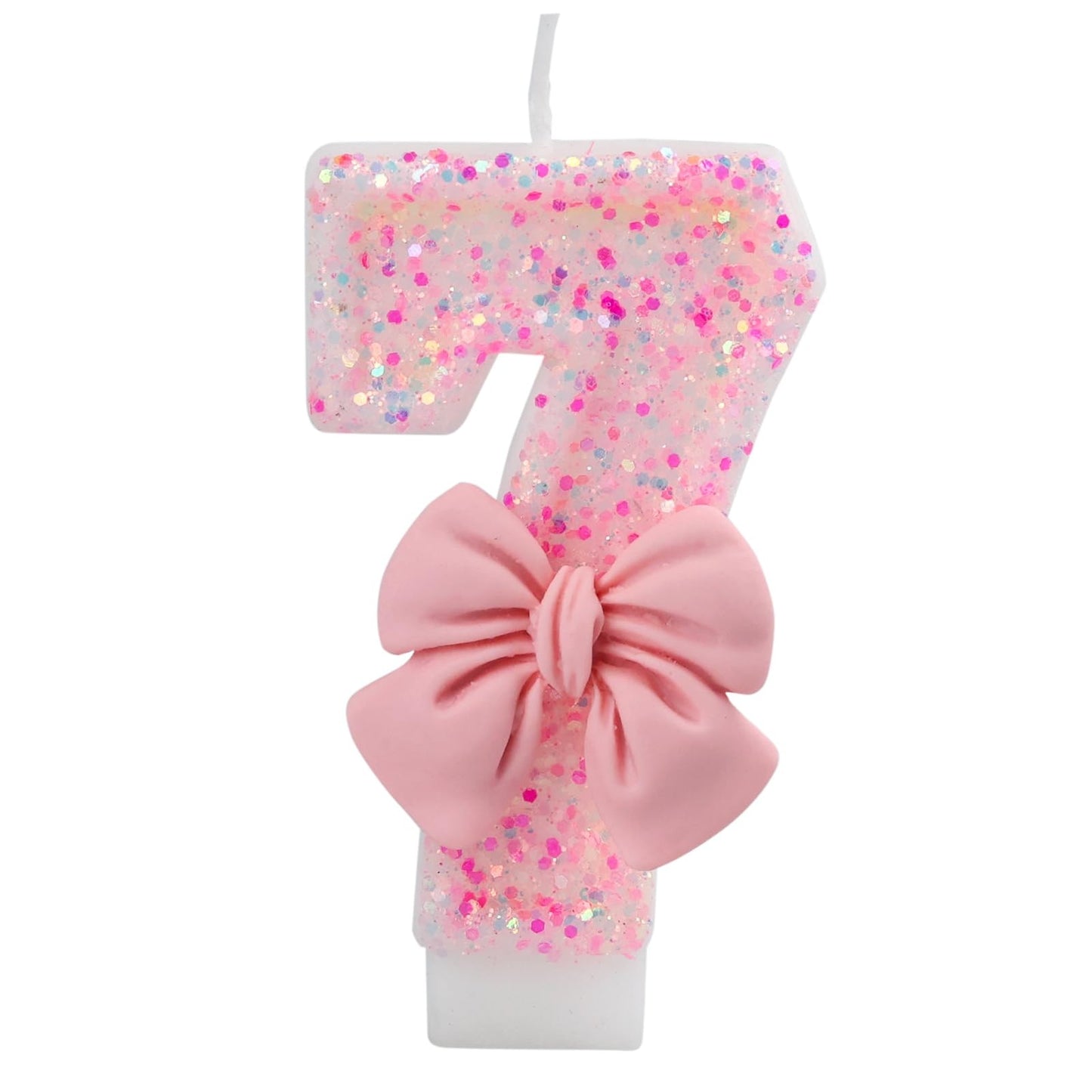 Pink Bow Number Candle Glitter Candle Cake Topper 0-9 for Birthday Anniversary Party Cake Decoration Gifts