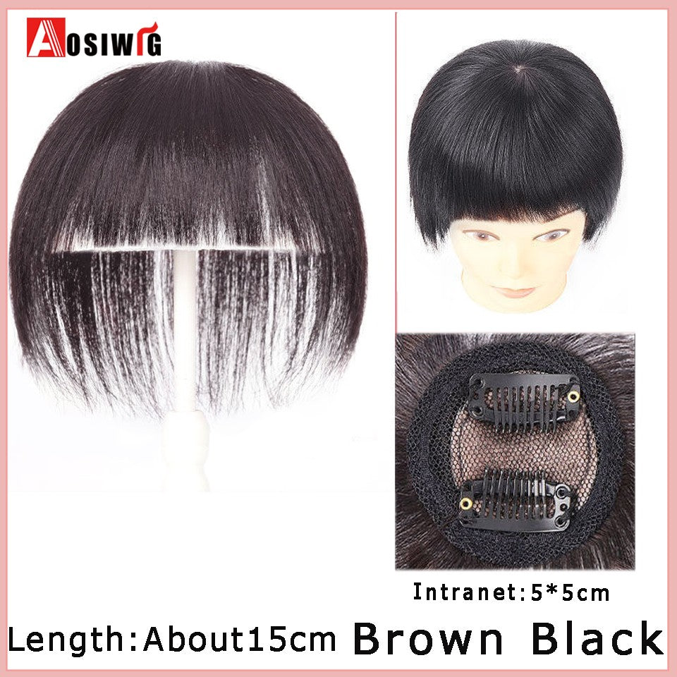 Perucas de cabelo encaracolado sintético AOSI castanho preto, substituição de extensões de cabelo tipo topete, apliques femininos com franja
