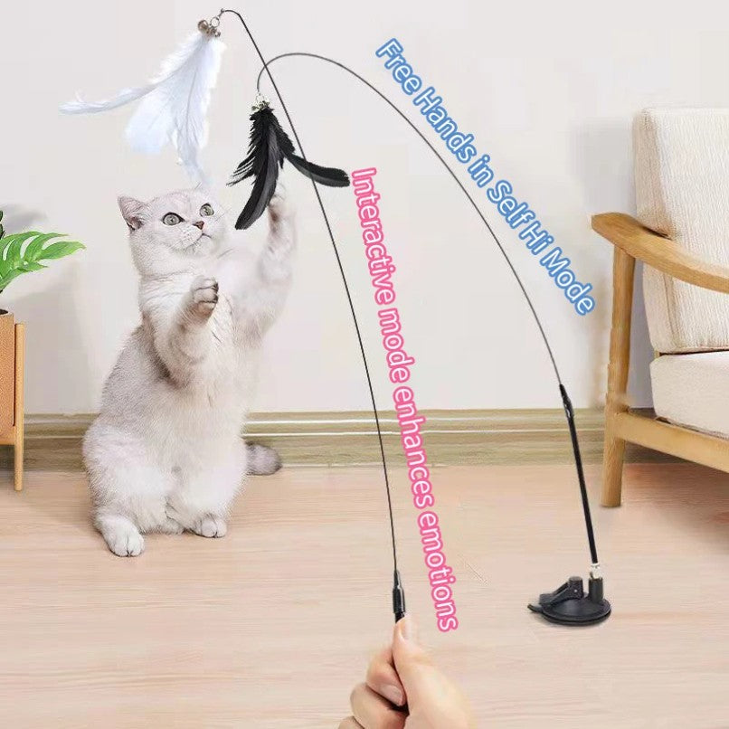 Brinquedo Interativo de Gato Varinha Mãos Livres Brinquedo Teaser para Gatinhos com Ventosa em Forma de Pássaro/Pena Varinha para Gatos Artigos para Animais de Estimação