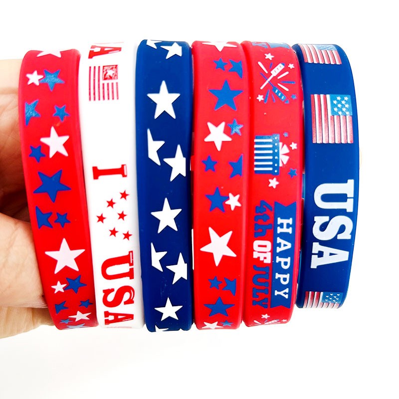 12Pcs Independence Day Theme Bracelet I Love USA Silicone Wristbands for 4th of July American National Day Birthday Party Favors