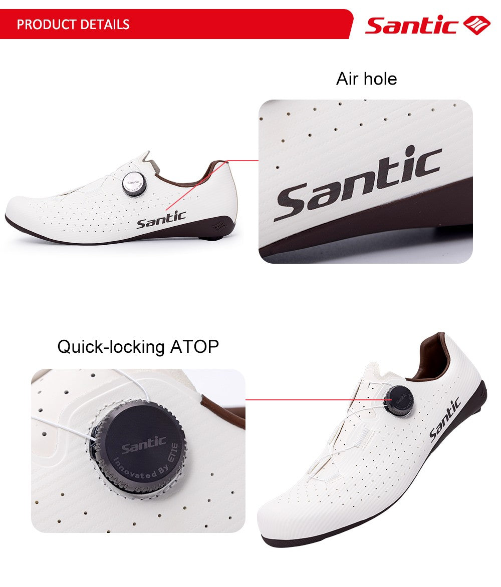 Santic Carbon Fiber Road Bike Shoes Professional Cycling for Men Racing SPD Cleats Road Cycling Lock Shoes WZS24043