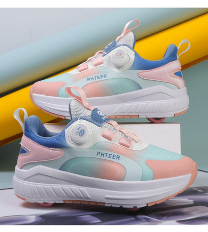 Kids Two Wheels Roller Skating Shoes With Light Magic Stick Walking Shoes Detachable Wheels Roller Skate Shoes For Teenagers