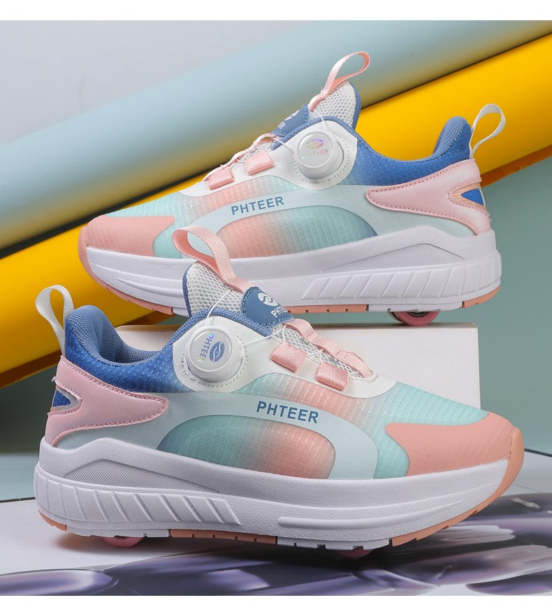 Kids Two Wheels Roller Skating Shoes With Light Magic Stick Walking Shoes Detachable Wheels Roller Skate Shoes For Teenagers