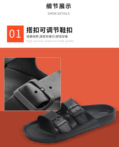 Litfun Women Summer New Sandals Fashion Double Buckle Outdoor Non-slip Beach Shoes Soft EVA Sandals Couple Casual House Slides