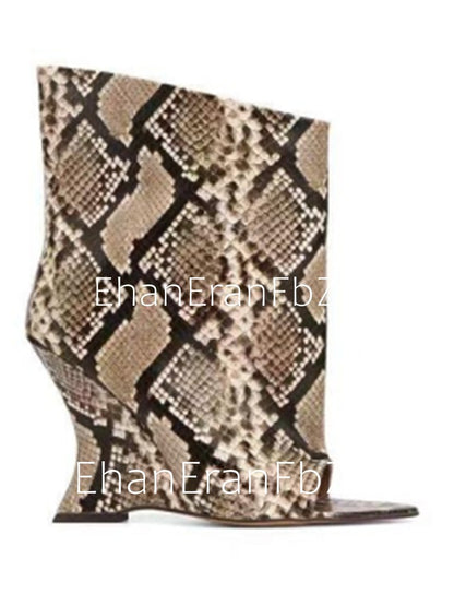 2025Ladies' Spring and Summer New Fish Mouth Slope High Heel Knee Boots, Fashionable Pointed Fashion Show Medium Cool Boots