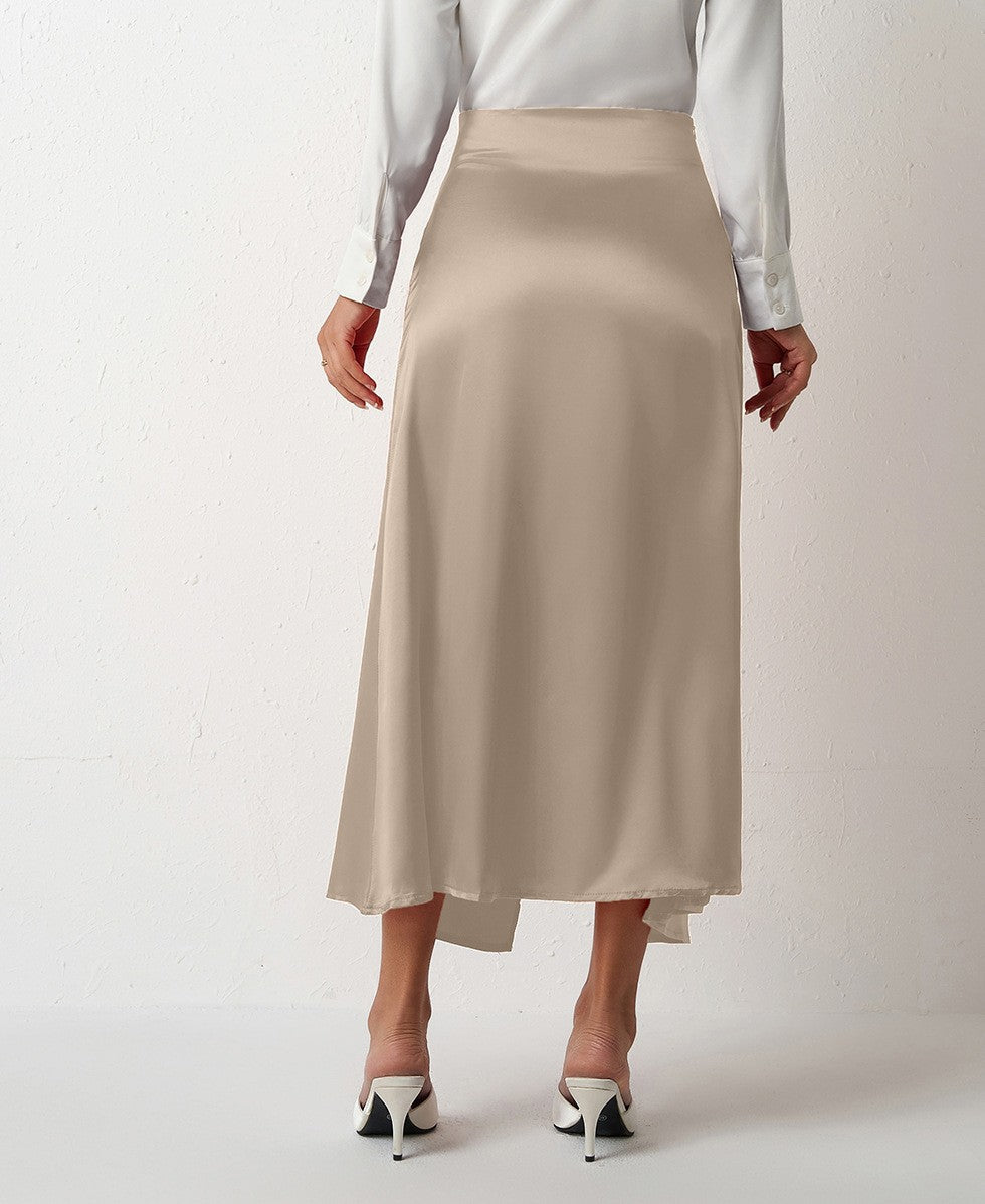 Nighpha Women's Elegant Satin Skirts High Waisted Flared Casual Work Office Fishtail Midi Skirt