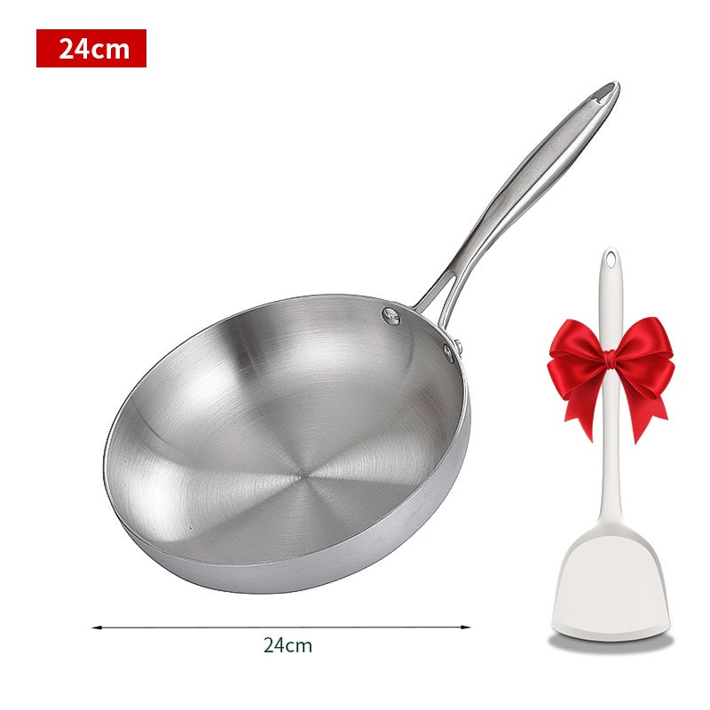 Frying Pan 304 Stainless Steel Non-Stick Steak Pan 22/24/26/28cm Skillet Wok Kitchen Cookware for Gas and Induction Hobs