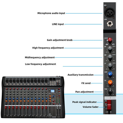 6//8/12 Channel Professional Audio Mixer  Studio Audio Console USB MP3 Input 48v Phantom Power DJ Console