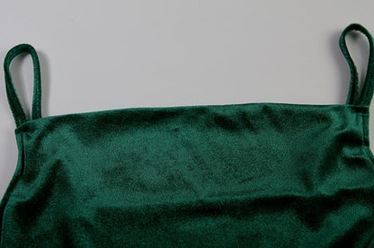 Velvet Swing Collar Sleeveless Slip Sexy Slit Maxi Dress 2024 New Fashion Evening Party Women Elegant Streetwear Y2K