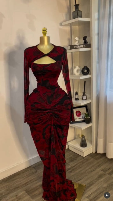 CM.YAYA Women Draped V-neck Cutout Front Ruched Stacked Bodycon Midi Long Maxi D