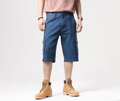 ABOORUN Mens Plus Size Loose Baggy Denim Shorts Fashion Streetwear Hip Hop Skateboard Cargo Jeans Short for Male R1402