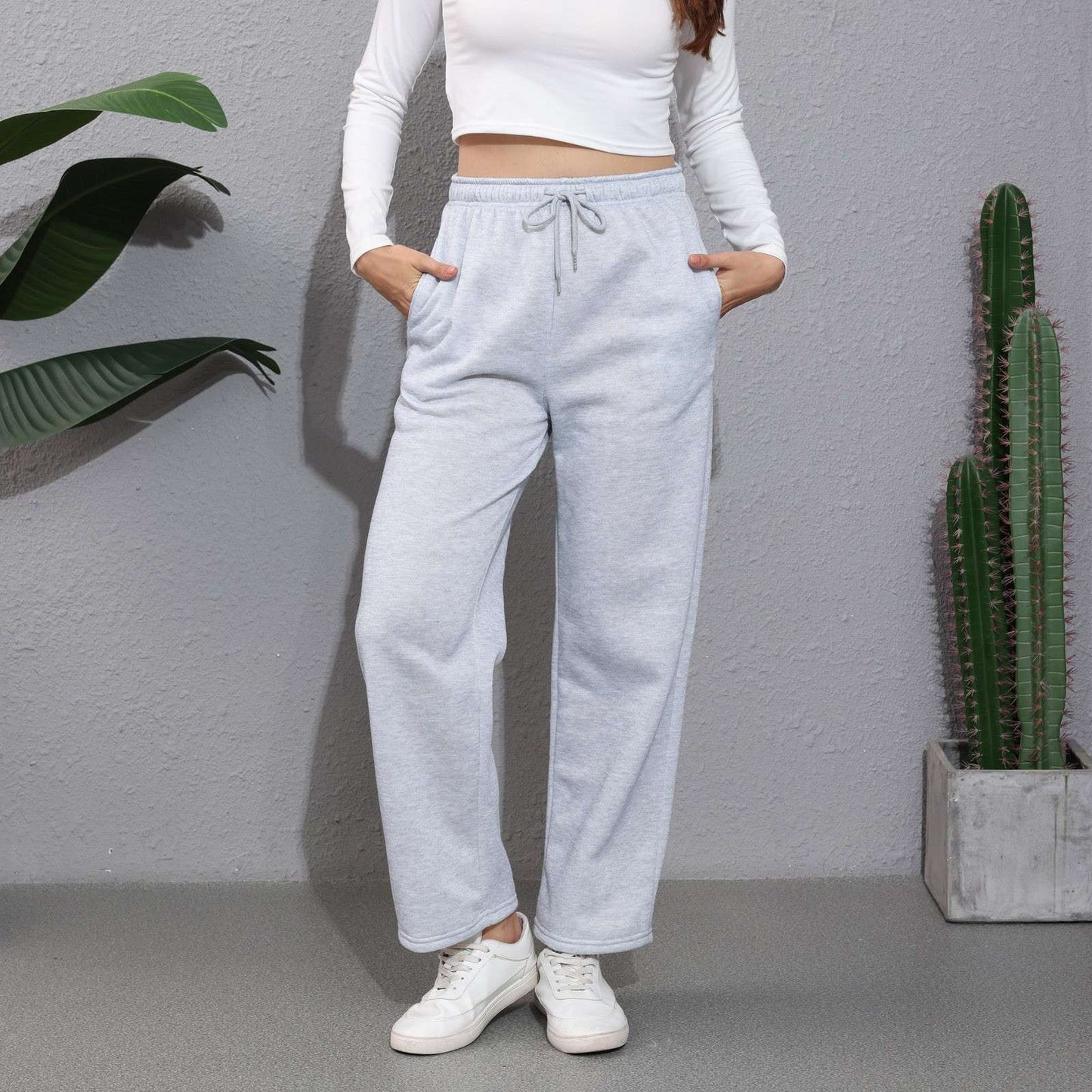 Wide Leg Pants For Women’s Fleece Lined Sweatpants Straight Pants Bottom All-Math Plain Fitness Joggers Pants Travel Basic