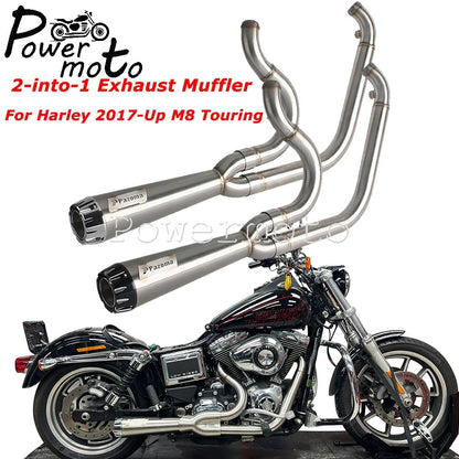 2-into-1 Full Systems Exhaust Motorcycle Complete Muffler For Harley  M8 Touring Road Glide CVO Street Electra Glide Road King