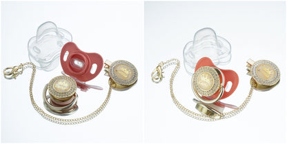 Miyocar Bling Custom Pure Green Pacifiers Bring 3 Replacement Silicone Teat Include All Size for Boy Girl Baby Shower Gift