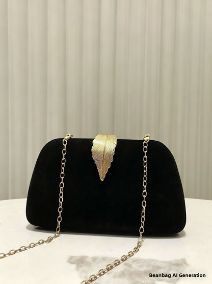 Velvet Leaf Evening Bag High Luxury Clutch Party Bag for Women Fresh Sweet Style Lock Buckle Square Shoulder Bag for Qipao