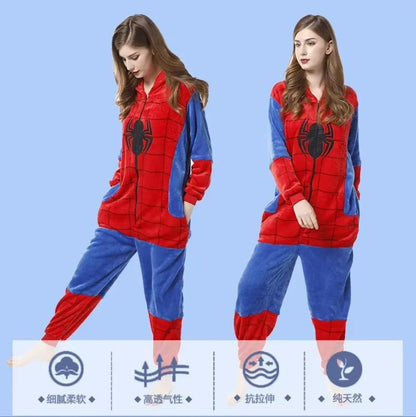 Pijama Macacão de Aranha para Adultos de Pelúcia Inverno Fleece Traje de Super-Herói Legal Presente de Aniversário e Natal