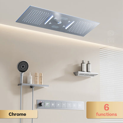 AITANA Sistema de Chuveiro Termostático de Luxo com Display LED em Latão Escurecido, Banheiro, Teto Embutido, Cortina Gigante de Chuva