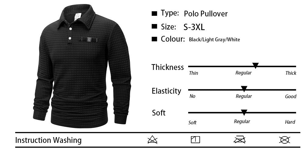 Autumn Knitted Jacquard Grid Polo Pullover Men Solid Color Casual Long Sleeved Sweatshirts Male Daily Warm Turtleneck Streetwear
