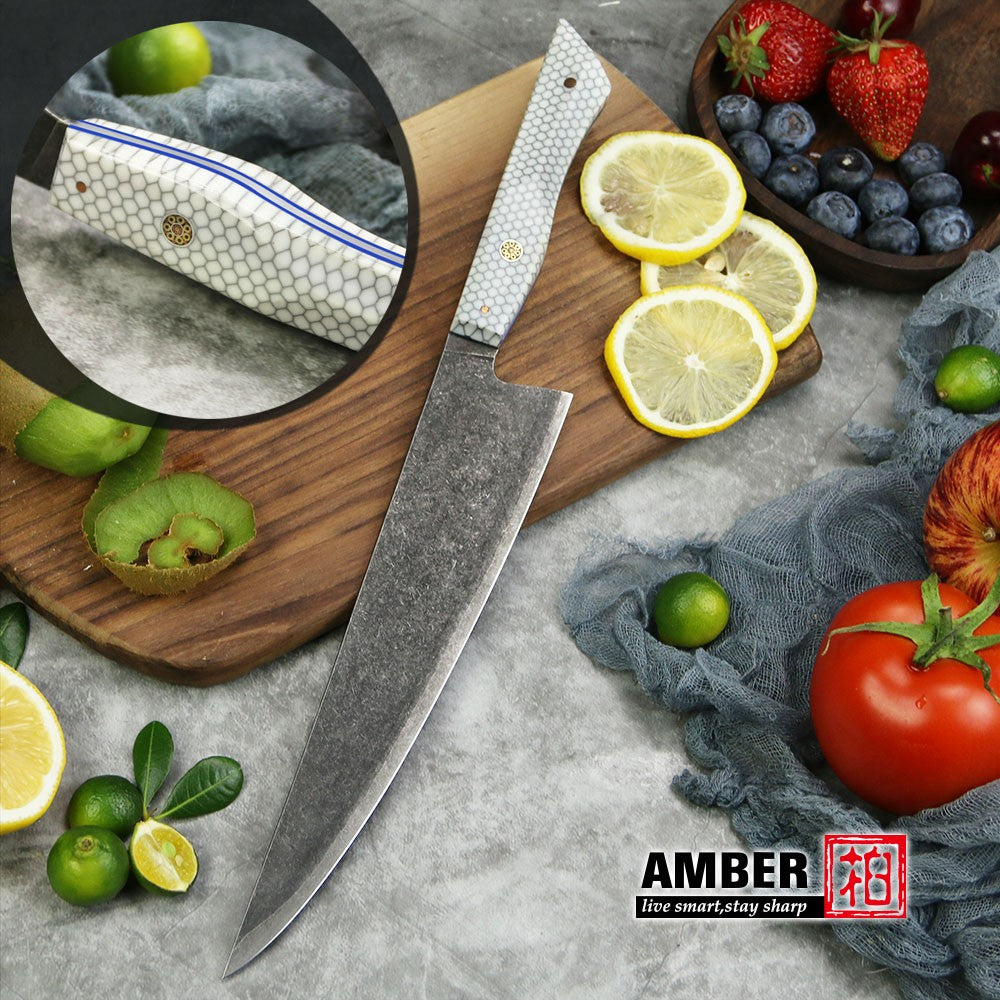 Conjunto de 3 facas de cozinha japonesas afiadas Damascus para Chef e Nakiri, lâmina de aço revestida de 3 camadas com cabo de resina e espaçador G10