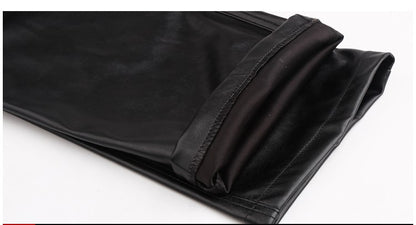 Men's Leather Pants Straight Fit Elastic PU Leather Trousers Motorcycle Pants Thin