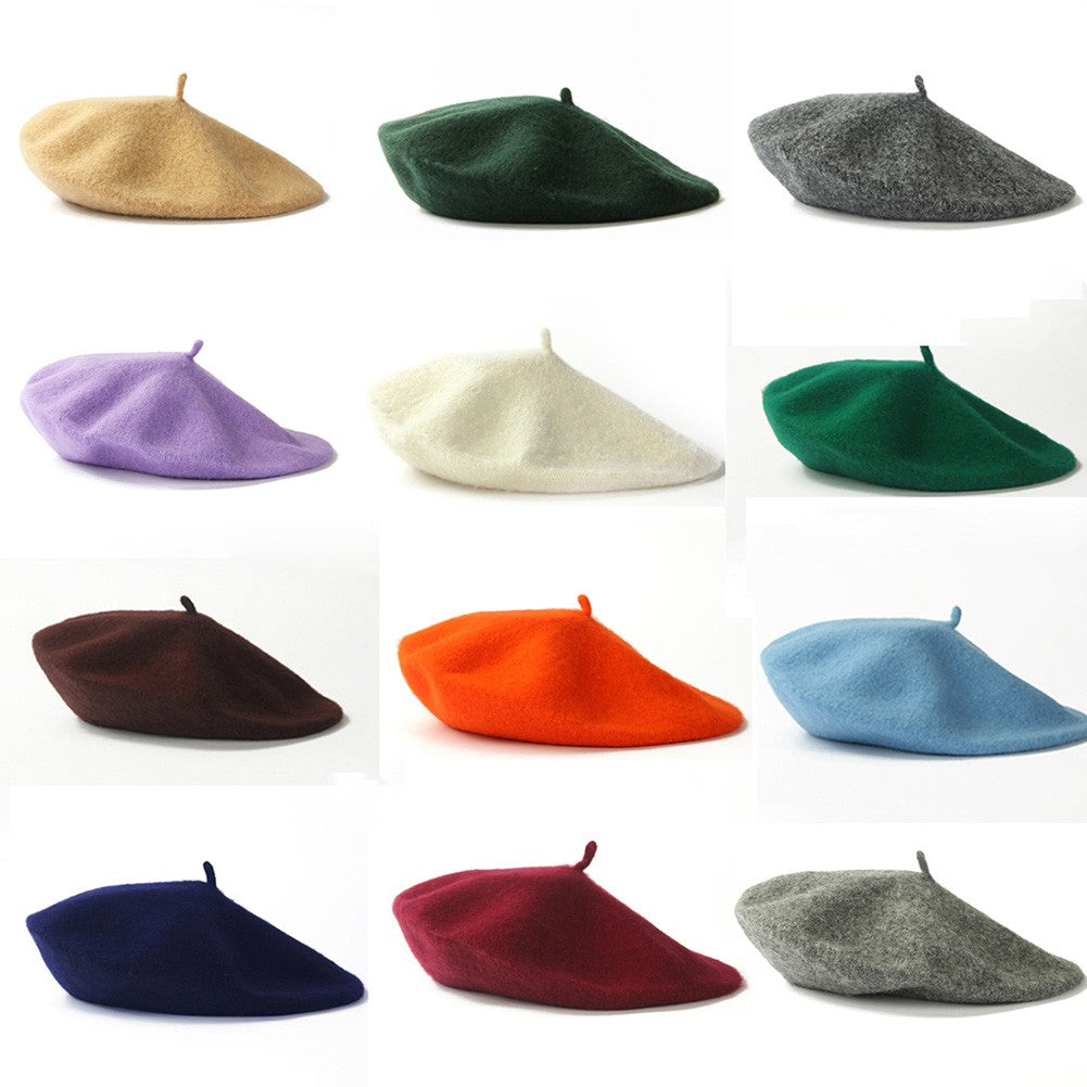 Women Girls Warm Wool Berets Hat Solid Color Retro Plain Cap All Matched Elegant French Artist Hat Lady Women Wool Berets