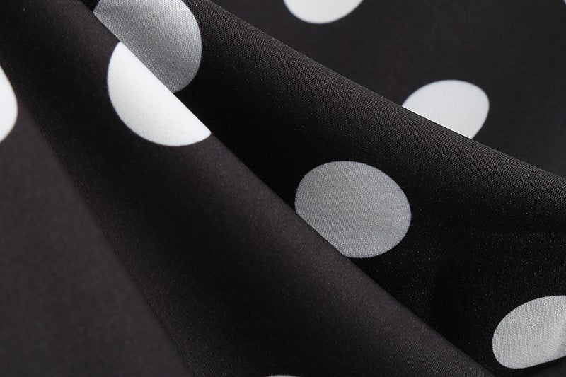 Elegant Women Summer Dress Puff Short Sleeve Polka Dot Peter pan Collar Vintage A-line Midi Long Party Sundress