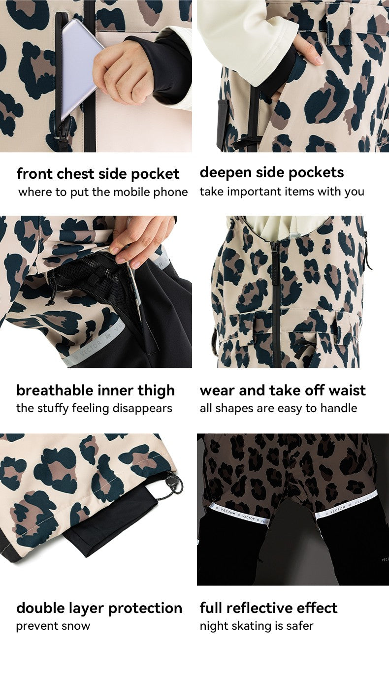 VECTOR Thick Men Women Ski Pants Straight Overalls Jumpsuit Skiing Bib Waterproof Winter Warm Windproof Outdoor Sports Snowboard