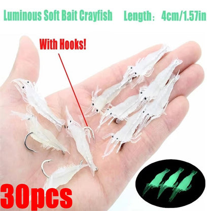 10/20/30 PEÇAS Isca Macia de Camarão para Pesca com Anzol, Iscas Artificiais Crankbaits para Pesca, Iscas Artificiais Wobblers para Pesca de Arrasto