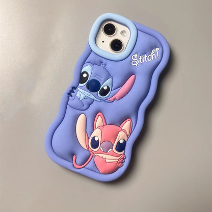 Capa de Celular Disney Desenho Animado Fofo Iphone 11 12 13 14 15 Pro Plus Stitch Material de Silicone Simples Completa Presente de Dia dos Namorados