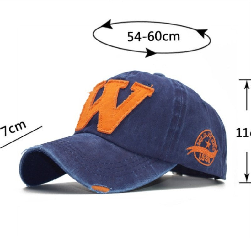 Vintage Washed Cotton Baseball Cap Letter W Embroidery Adjustable Unisex Cotton Sun Hat for Men Women Casual Fashion Streetwear