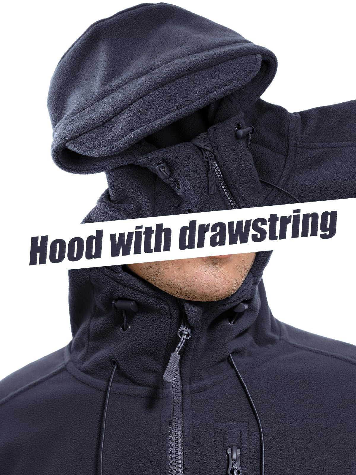 TACVASEN Spring Winter Fleece Jacket With Hoodie Mens Hooded Fleece Jacket Full-Zip Up Outdoor Windproof Hooded Warm Work Coat