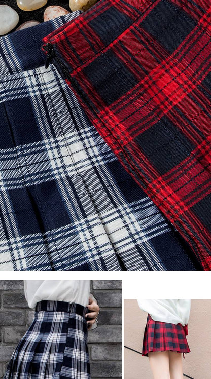 Harajuku Short Skirt New Korean Women Zipper High Waist School Girl Pleated Plaid Sexy Mini Preppy Style Falda Sexy Mujer