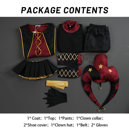 HOLOUN The Freak Anime Pierrot Cosplay Costume Coat Top Pants Belt Clown Collar Clown Hat Convention Halloween Christmas