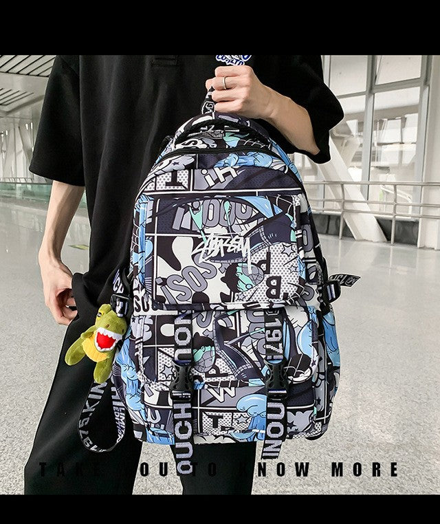 Mochila Anime Masculina e Feminina de Grande Capacidade One Piece Luffy Graffiti Estampada para Alunos do Ensino Médio