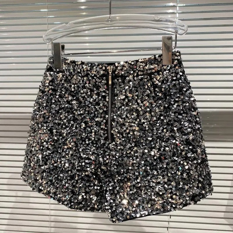 New Autumn Black Velvet Shorts Women Sequined Shiny Versatile Short Pants Clubwear Shorts Hot Pants High Street