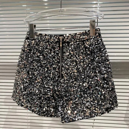 New Autumn Black Velvet Shorts Women Sequined Shiny Versatile Short Pants Clubwear Shorts Hot Pants High Street