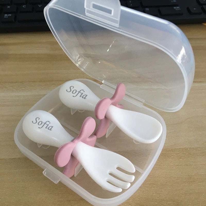 MIYOCAR personalized First Self Feed Baby Utensils – Anti-Choke, BPA-Free Baby Spoon and Fork Toddler Utensils Set