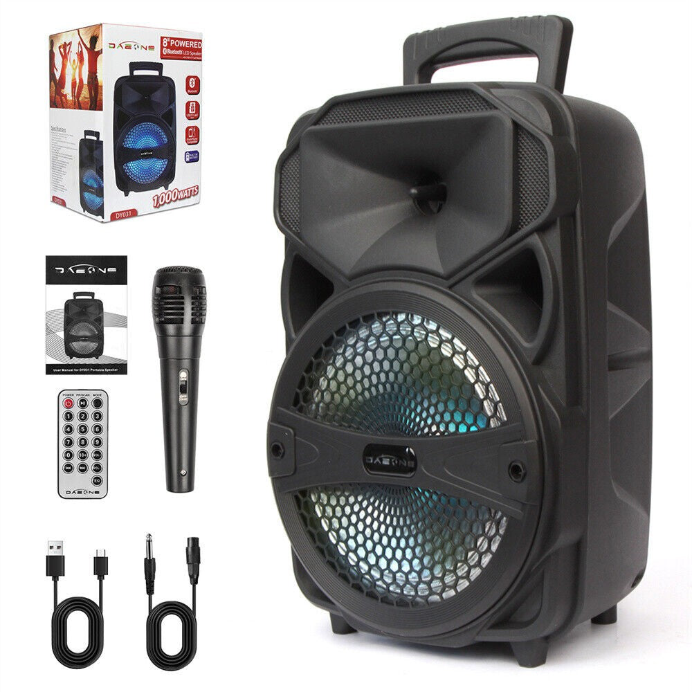 Alto-falante Bluetooth Sem Fio Portátil 1000W Grande LED Estéreo Tailgate FM Festa Karaokê Subwoofer com Microfone e Controle Remoto