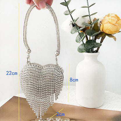 Luxury Small Bling Heart Shape Rhinestones Evening Clutch Purse Ladies Fashion Bag For Women Chain Shoulder Bag Party Gift