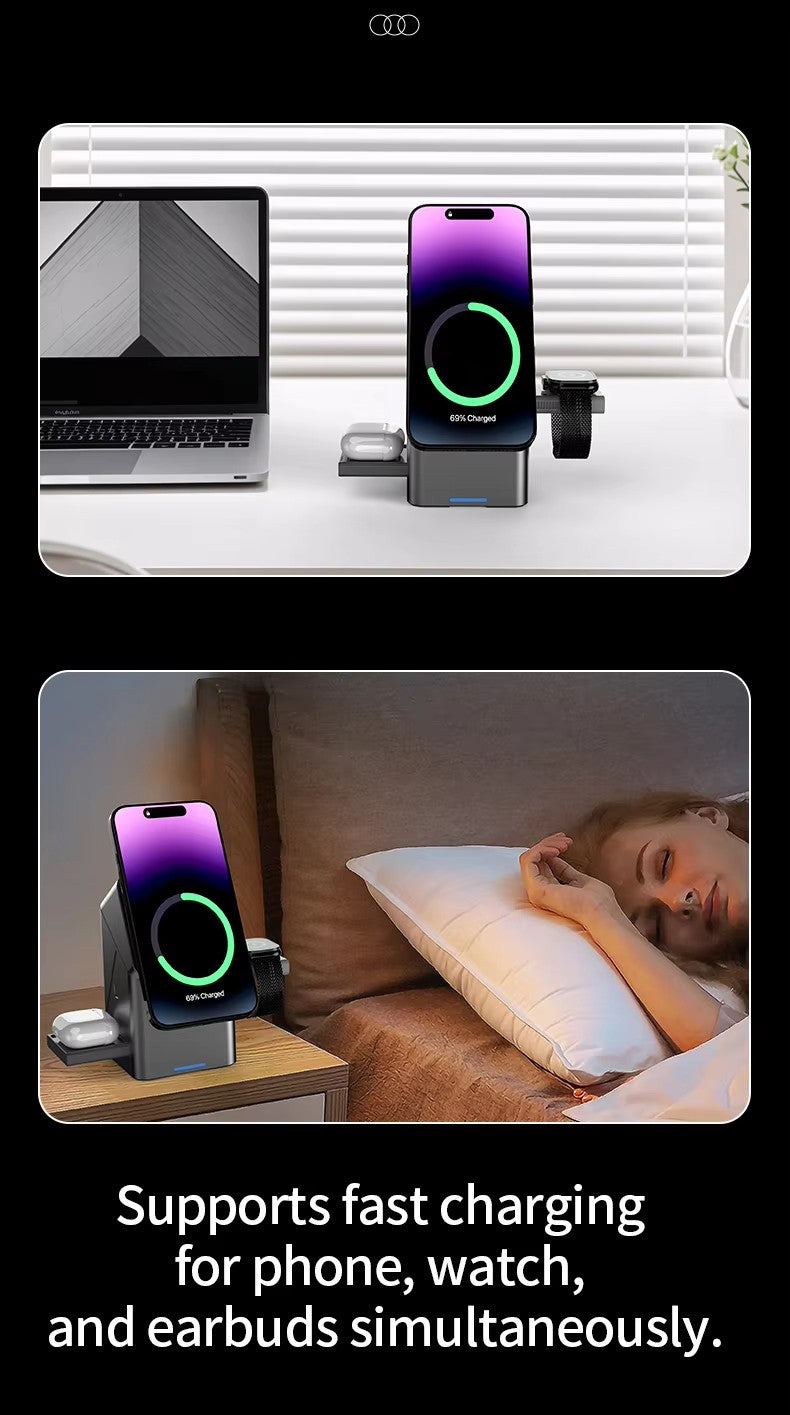 Rotating Magic Wireless Charger 3 in 1 Magnetic for Apple Dock Charger for Iphone 16 15 14 13 Pro Max Iwatch Airpods Charger