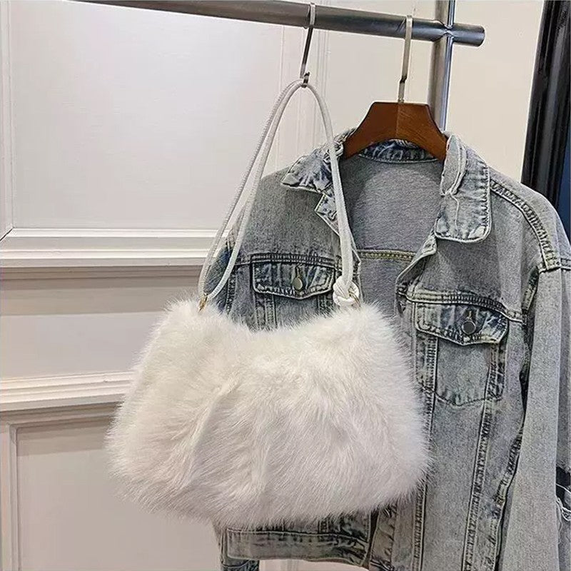 Fashion Luxury Faux Rabbit Fur Plush Shoulder Bag High-End Women's Tote Handbag for Stylish Gift Sending