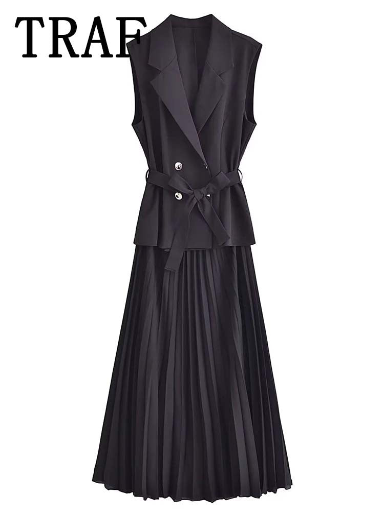 Corset Dress Women Pleated Vests Long Dresses for Women 2024 Sleeveless Office P