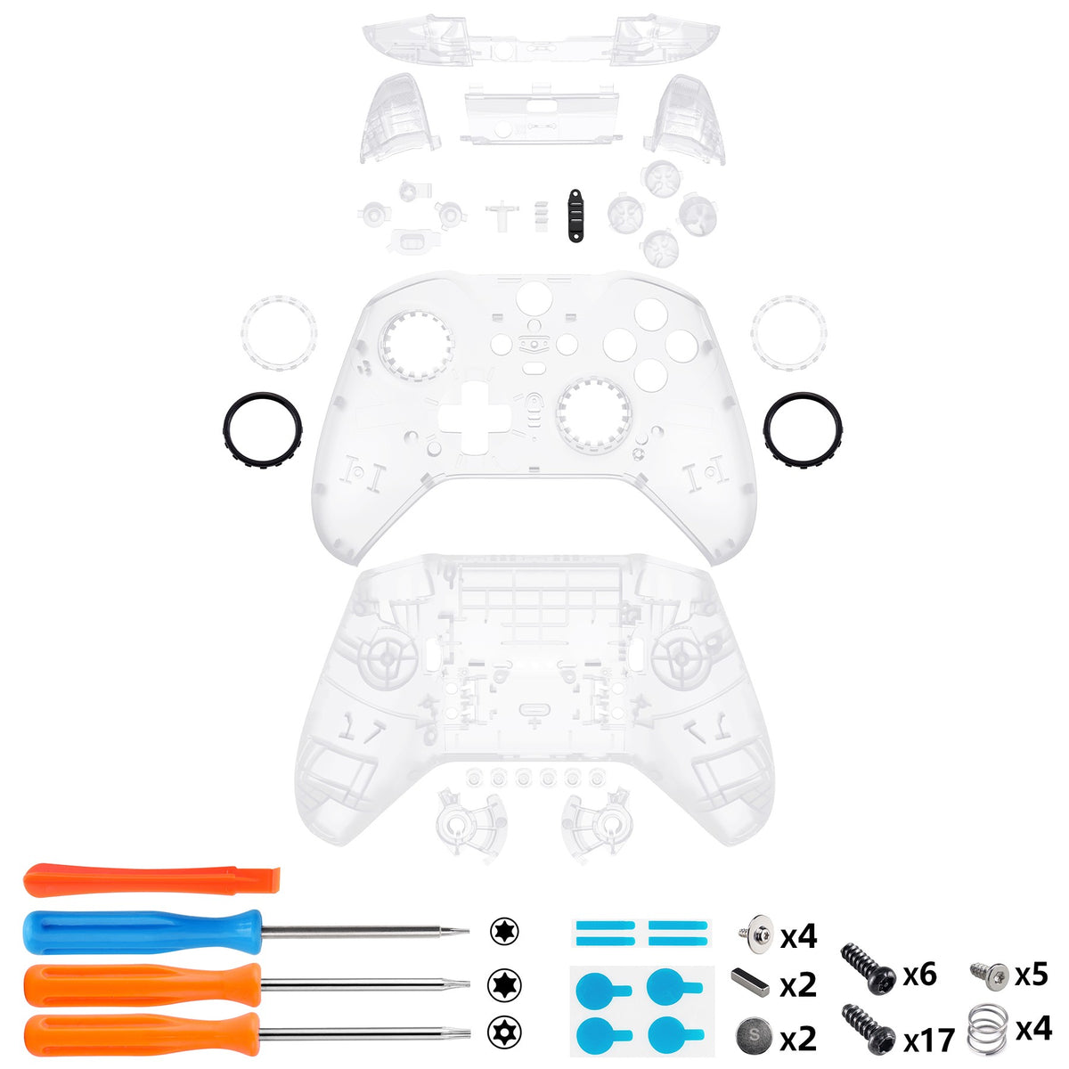 eXtremeRate Clear Full Set Shell w/Buttons Replacement Faceplate Back Plate for Xbox Elite Series 2 Core Controller - Model 1797